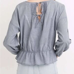 Madewell gingham checkered navy blouse with back ties